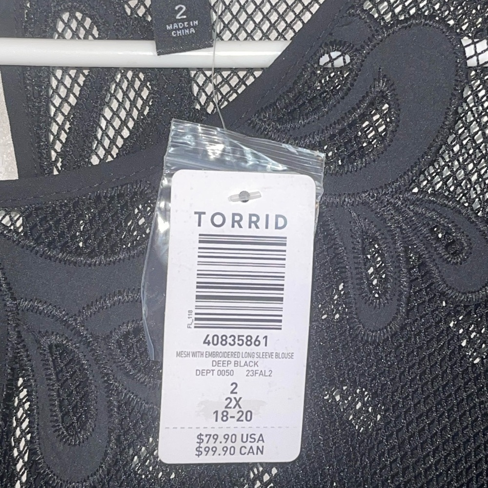 NWT-Torrid Mesh with embroidery long sleeve blouse. Size 2X Deep black color - Picture 10 of 10